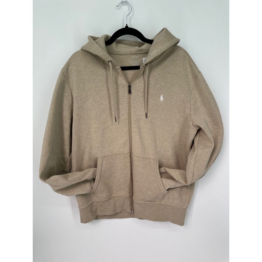 Polo Ralph Lauren Men's L Full Zip Hoodie Beige Tan Pony Logo Sweatshirt